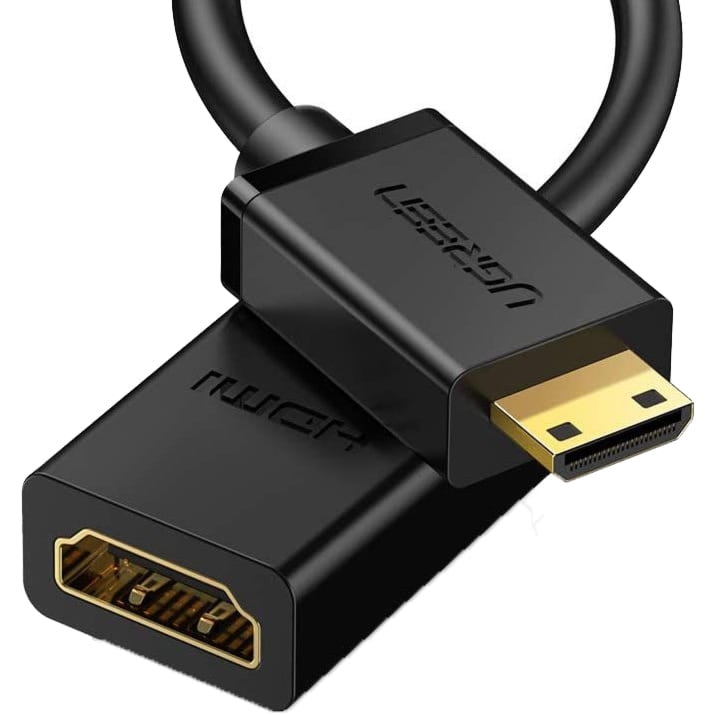 OUTLET: Kabel przejściówka HDMI (żeński) – mini HDMI (męski) Ugreen adapter, 4k 60Hz, 10 Gbps, 22 cm, czarny