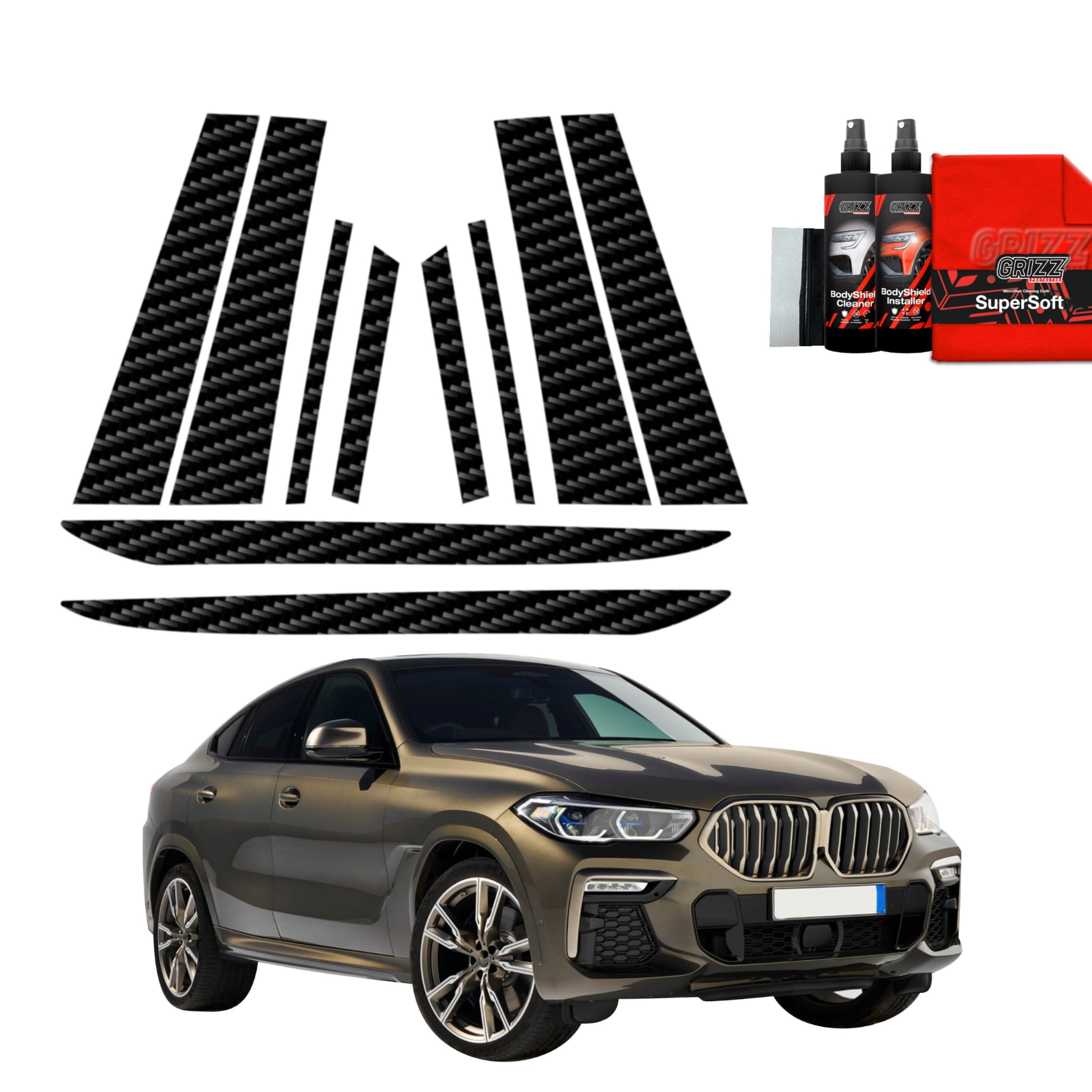 10w1 Folia karbonowa Grizz Protector na słupki do BMW X6M (2019-2023)