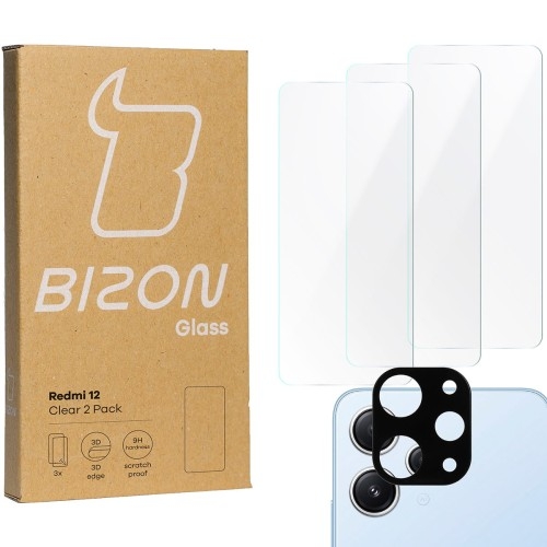 Image of 3x Szkło + szybka na aparat BIZON Clear 2 Pack do Xiaomi Redmi 12