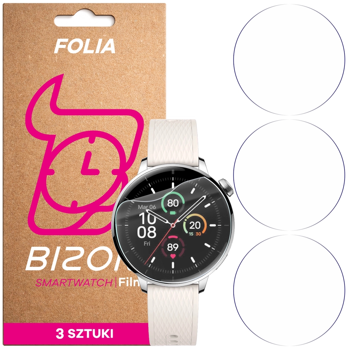 Folia ochronna na ekran zegarka Bizon Watch Film HydroFlex do OnePlus Watch 3 43 mm, 3 sztuki