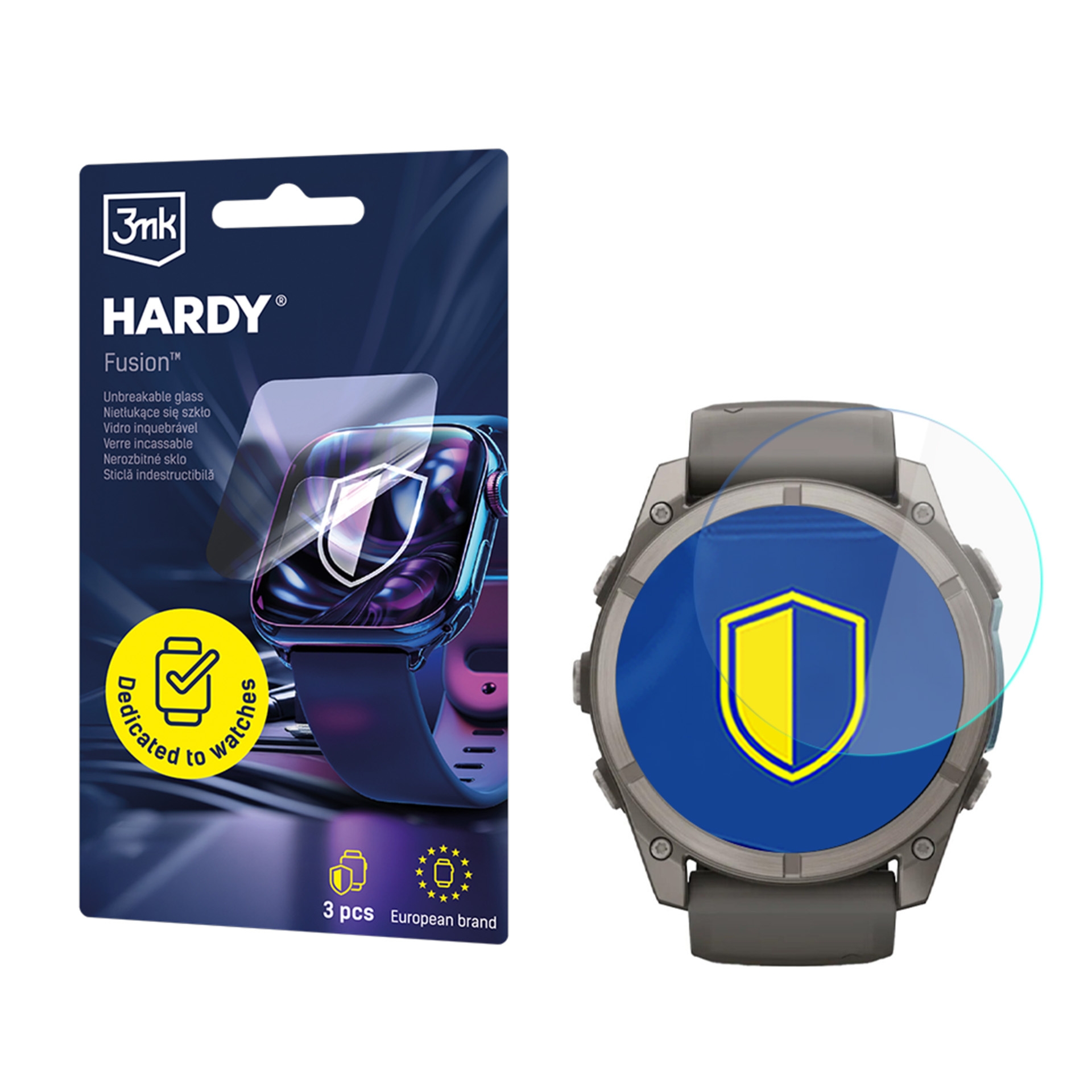 Szkło hybrydowe na smartwatch, 3mk Hardy Fusion do Garmin Fenix 9 51mm, 3 sztuki