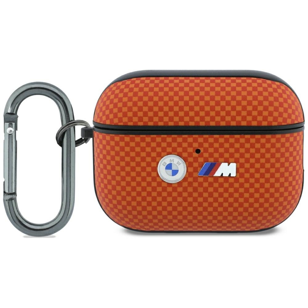 Etui BMW M Quilted Kevlar Metal Logo do AirPods Pro 3, pomarańczowe karbonowe