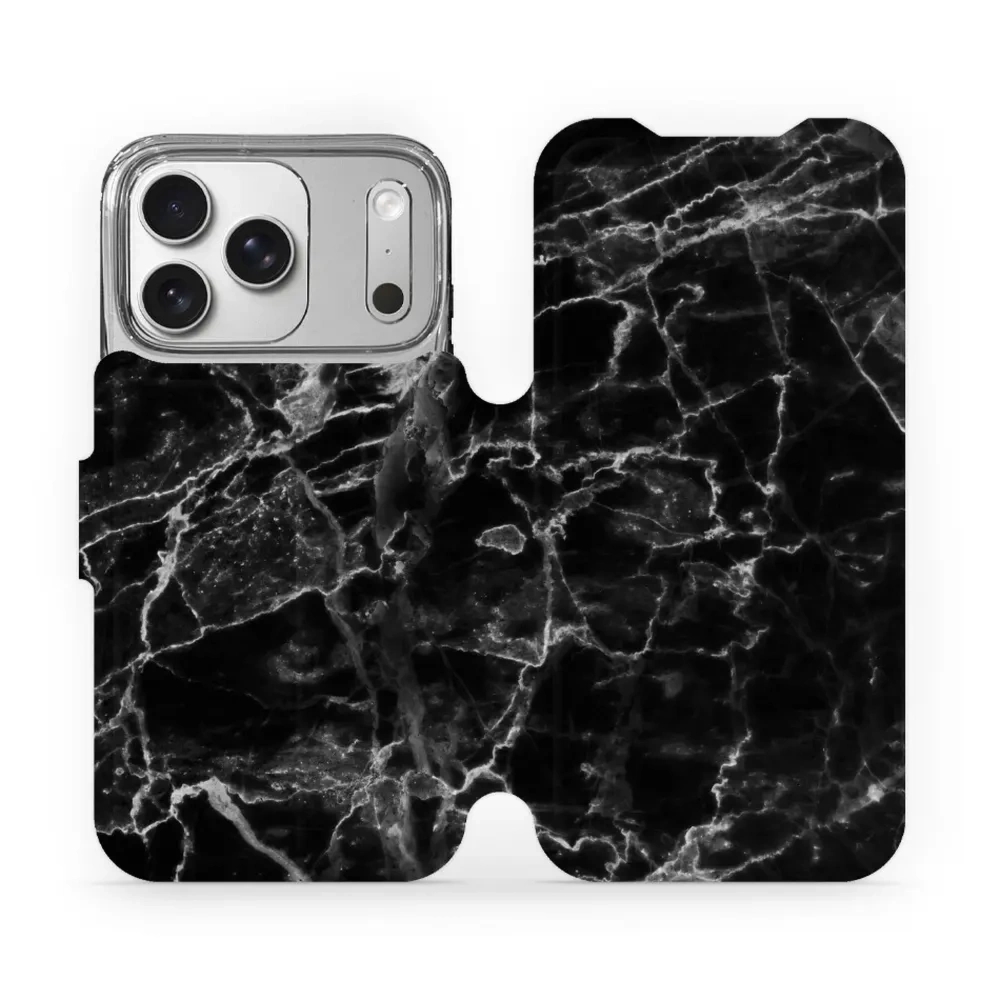Etui z klapką do iPhone 17 Pro, Mobiwear Book, czarny marmur
