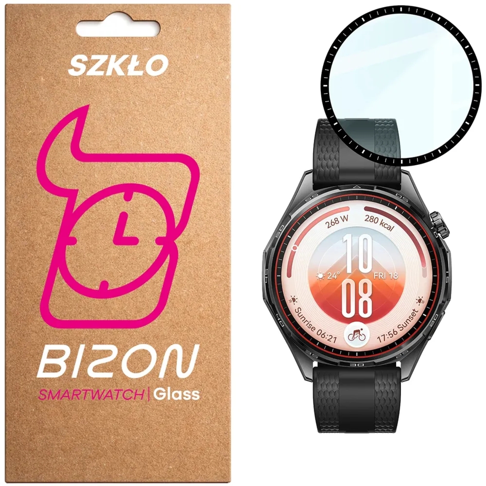 Szkło hybrydowe Bizon Watch Glass Edge Hybrid dla Huawei Watch GT 7 46 mm, czarne