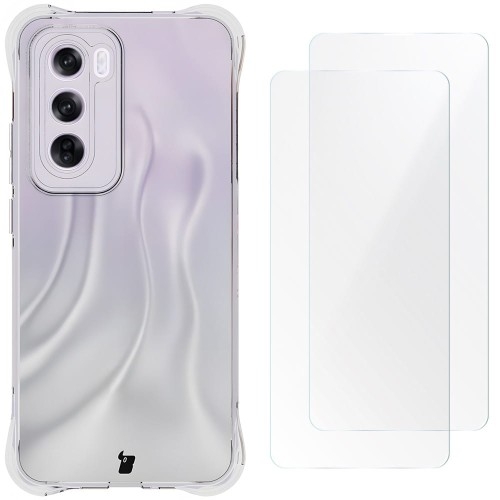 Image of Elastyczne etui + 2x folia na ekran Bizon Case Clear Pack do Oppo Reno12 Pro, przezroczyste