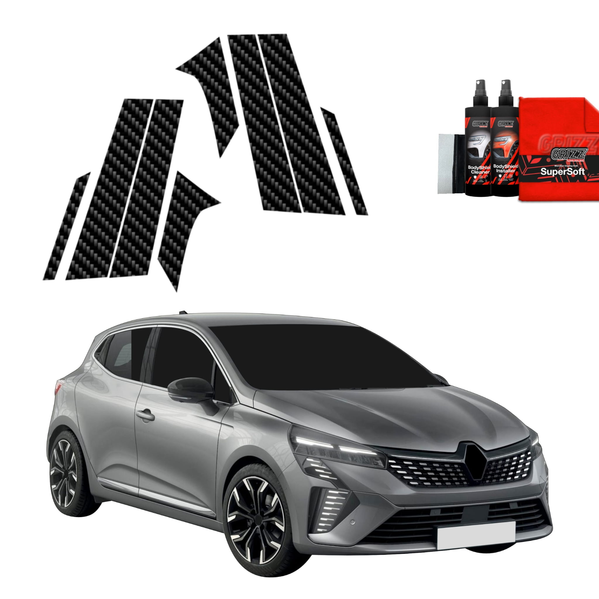 8w1 Folia karbonowa Grizz Protector na słupki do Renault Clio (2020-2024)