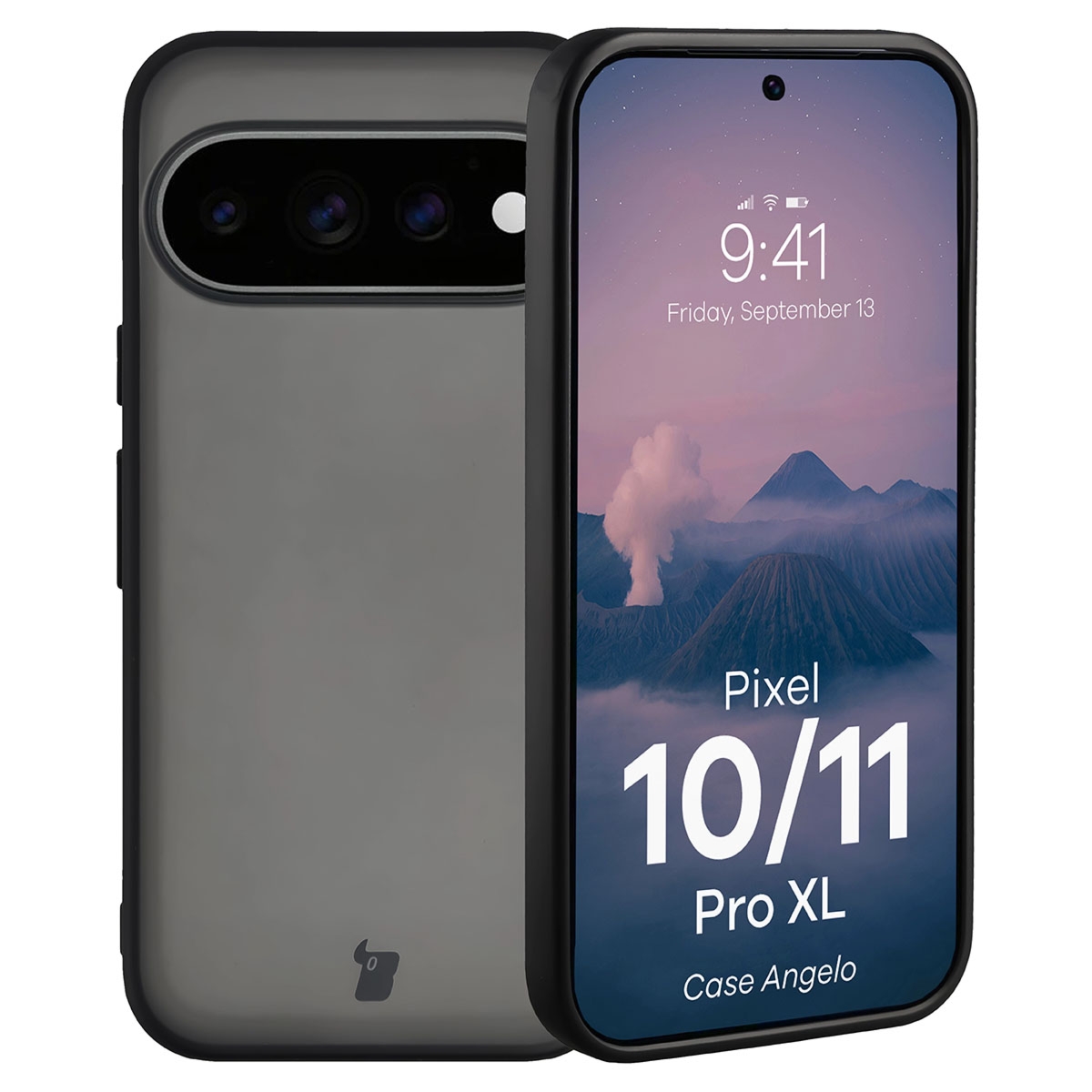 Etui Bizon Case Angelo do Google Pixel 11 Pro XL / 10 Pro XL, przydymione z czarną ramką
