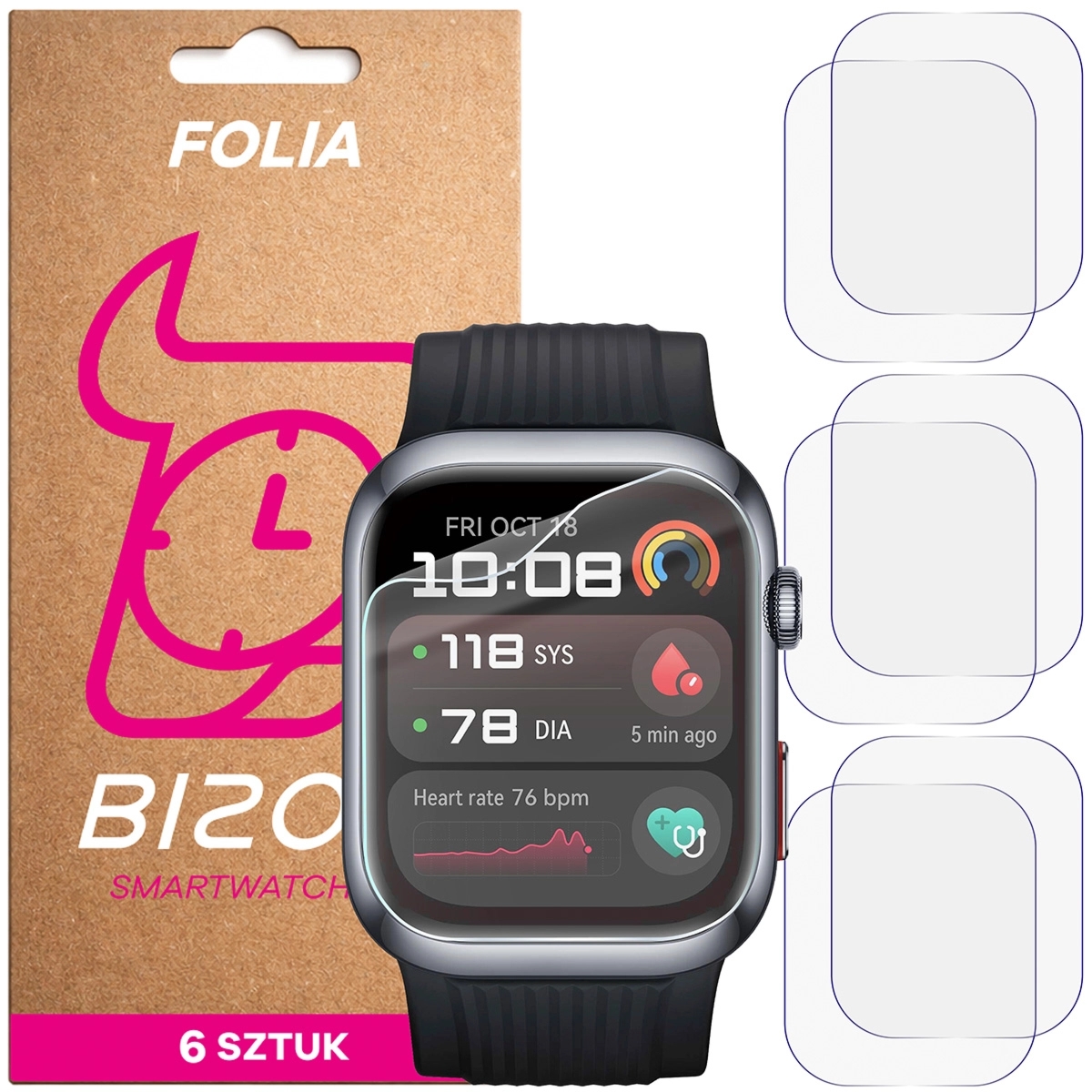 Folia ochronna na ekran zegarka Bizon Watch Film HydroFlex do Huawei Watch D2, 6 sztuk