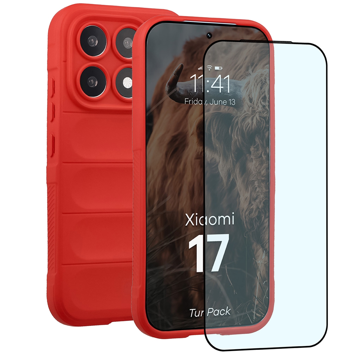 Pancerne etui + szkło hartowane Bizon Tur Pack do Xiaomi 17, czerwone