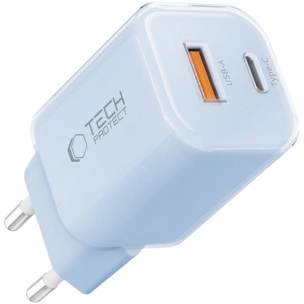 Ładowarka sieciowa USB-C PD, USB-A QC 3.0, 33W, Tech-Protect NCM33W, jasnoniebieska