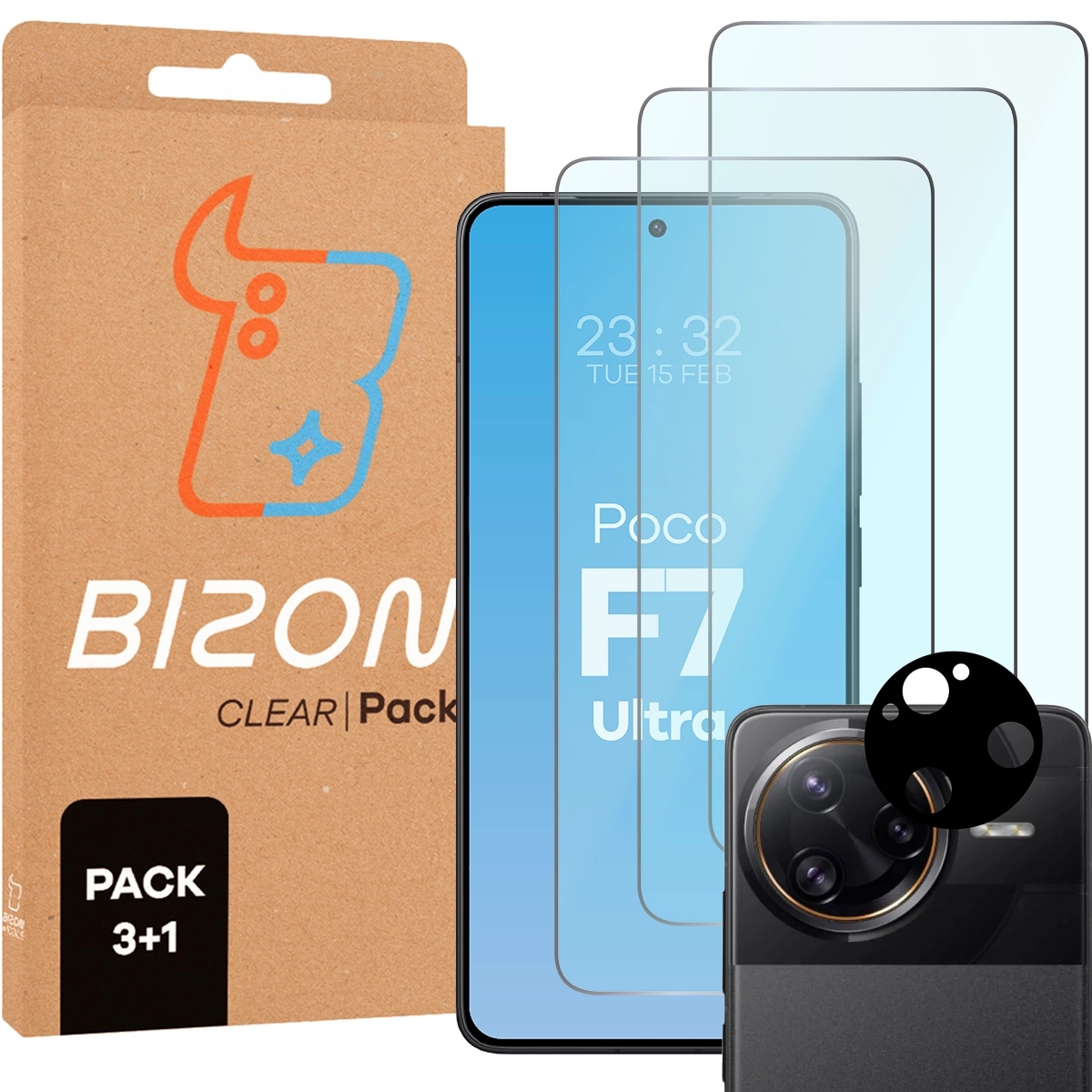 Image of 3x Szkło hartowane + szybka na aparat Bizon Glass Clear 2 Pack do Xiaomi Poco F7 Ultra