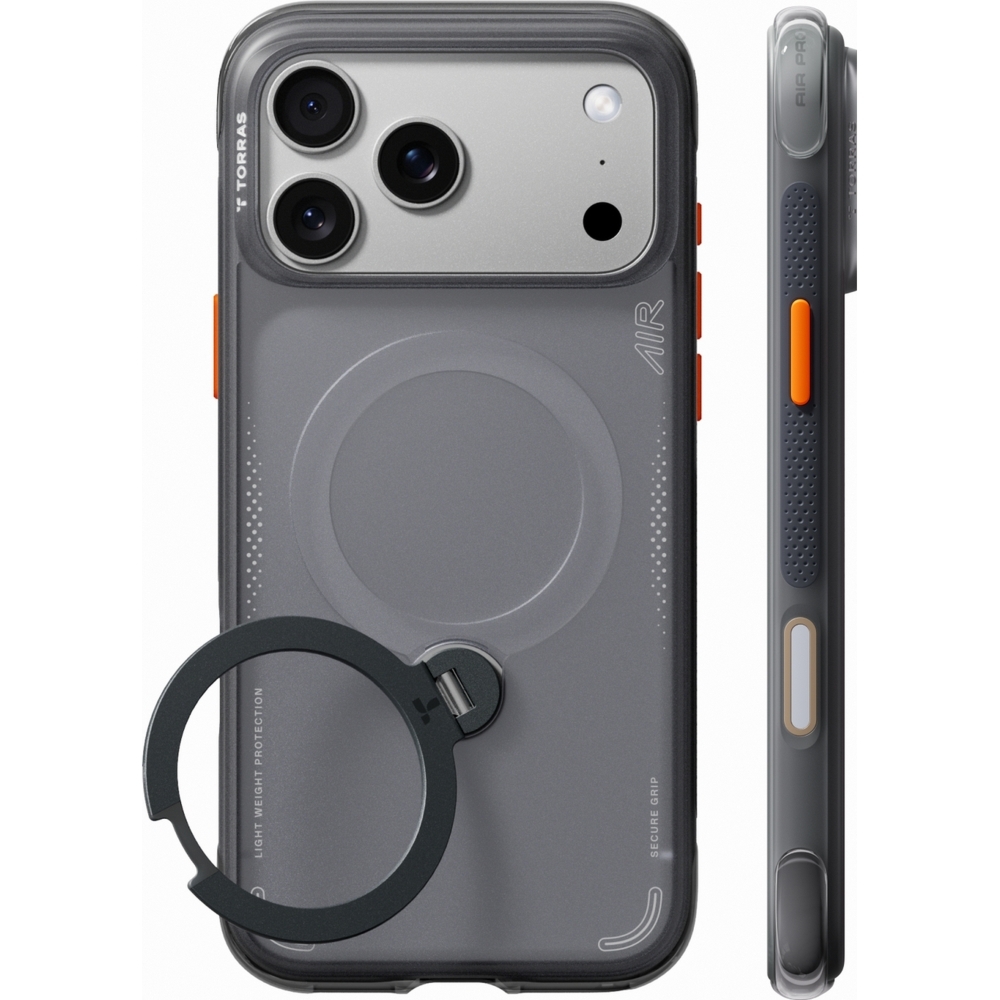 Etui z obrotową podstawką 360° Torras Ostand Q3 Air do MagSafe do iPhone 18 Pro / 17 Pro, czarne