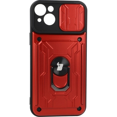 Image of Etui Bizon Case Camshield Card Slot Ring do iPhone 14 Plus, czerwone