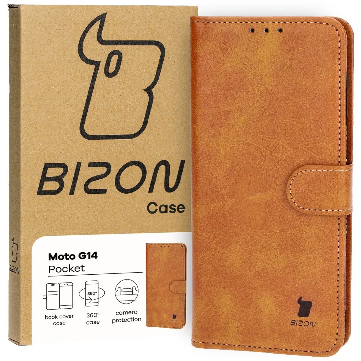 Image of Etui z klapką Bizon Case Pocket do Motorola Moto G14, brązowe