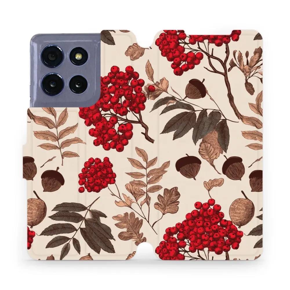 Etui z klapką do Motorola Moto G86 5G, Mobiwear Book, jarzębina na ecru