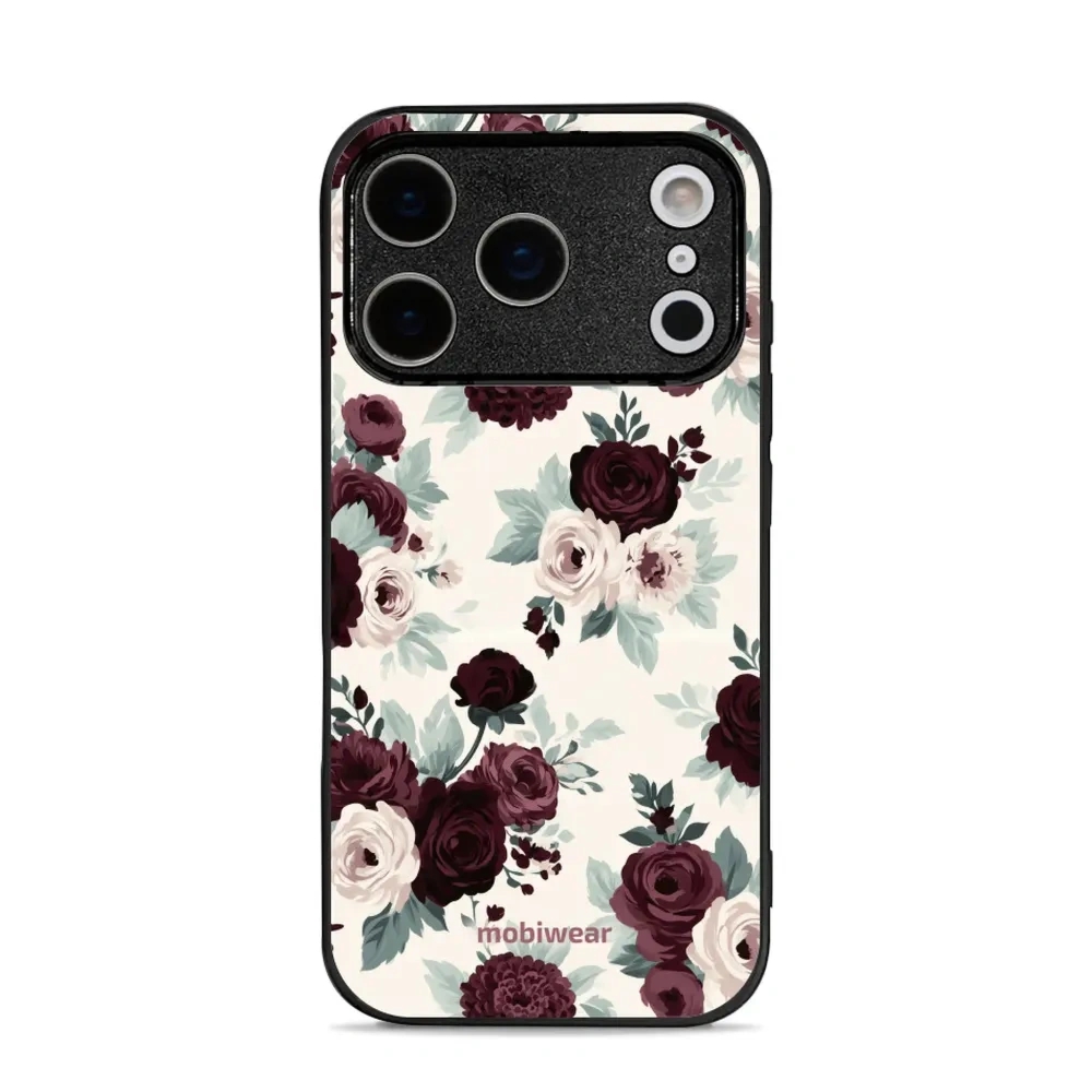 Etui ochronne do iPhone 17 Pro, Mobiwear Glossy Case, róże z szałwią na kremie
