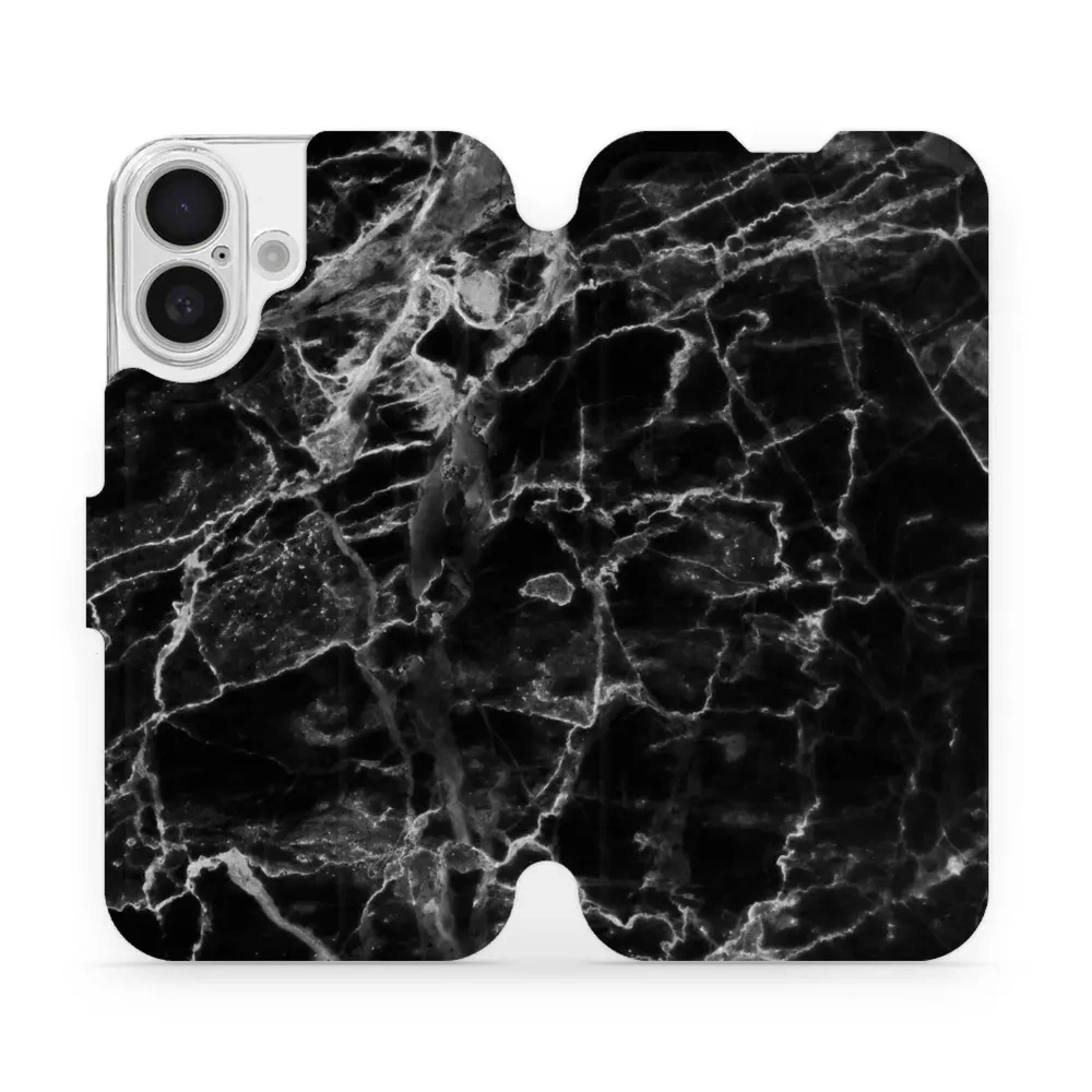 Etui z klapką do iPhone 16, Mobiwear Book, czarny marmur