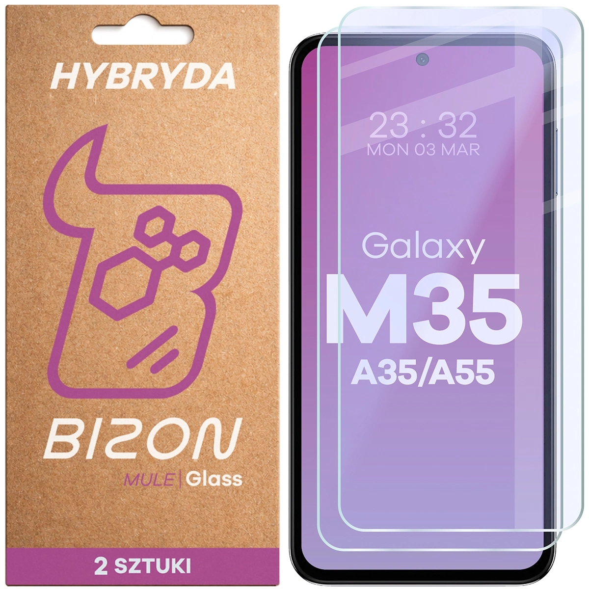 Elastyczne szkło hybrydowe Bizon Hybrid Mule Duo do Galaxy M35 5G / A35 5G / A55 5G, 2 sztuki