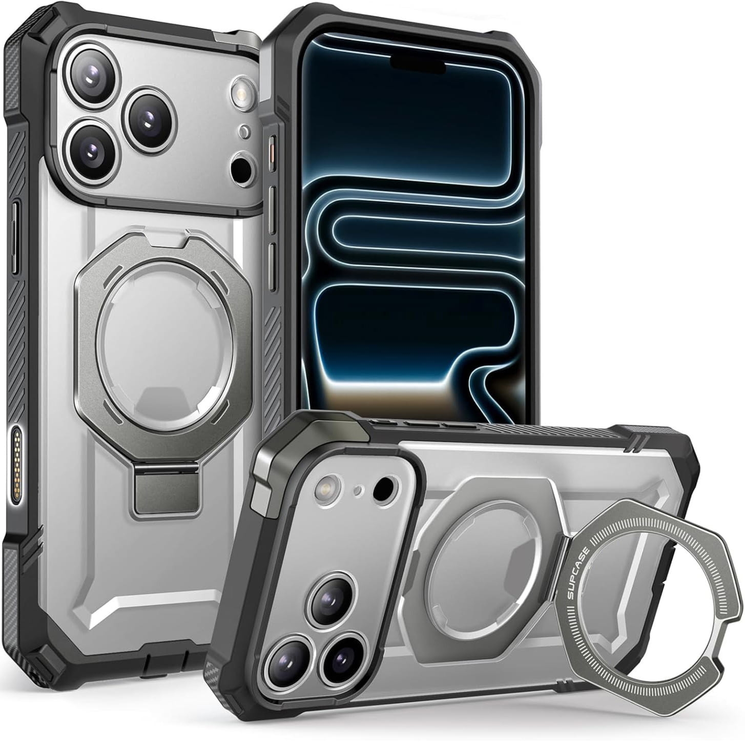 Etui pancerne Supcase UB Grip Mag do MagSafe (CC) do iPhone 17 Pro Max, szaro-przezroczyste