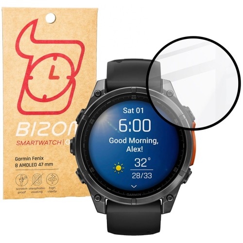 Image of Szkło hybrydowe Bizon Glass Watch Edge Hybrid dla Garmin Fenix 8 AMOLED 47 mm, czarne