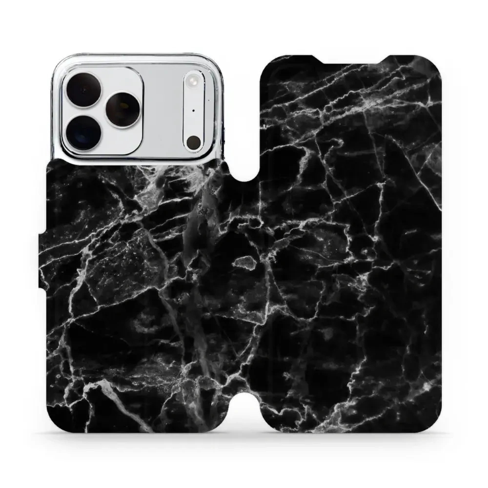 Etui z klapką do iPhone 18 Pro Max, Mobiwear Book, czarny marmur