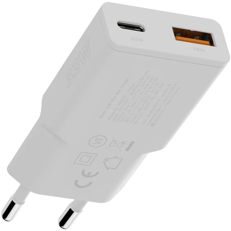 Image of Ładowarka sieciowa Xtorm Slime Line Go2 33W, USB-C PD, USB-A QC, biała