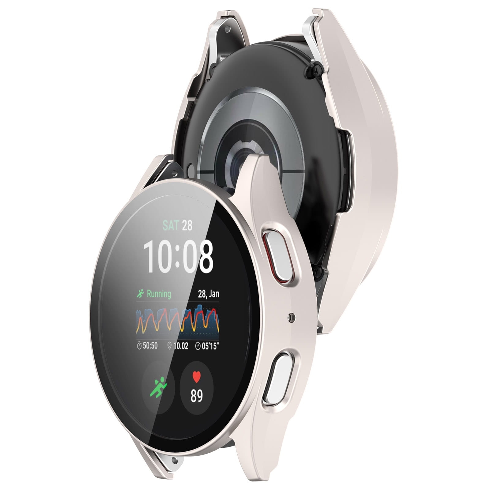 Image of Etui ze szkłem do zegarka Bizon Case+Glass Watch do Galaxy Watch 7 44 mm, satynowo szampańskie