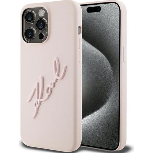 Image of Etui Karl Lagerfeld Hard Case Silicone Karl Script do iPhone 15 Pro Max, różowe