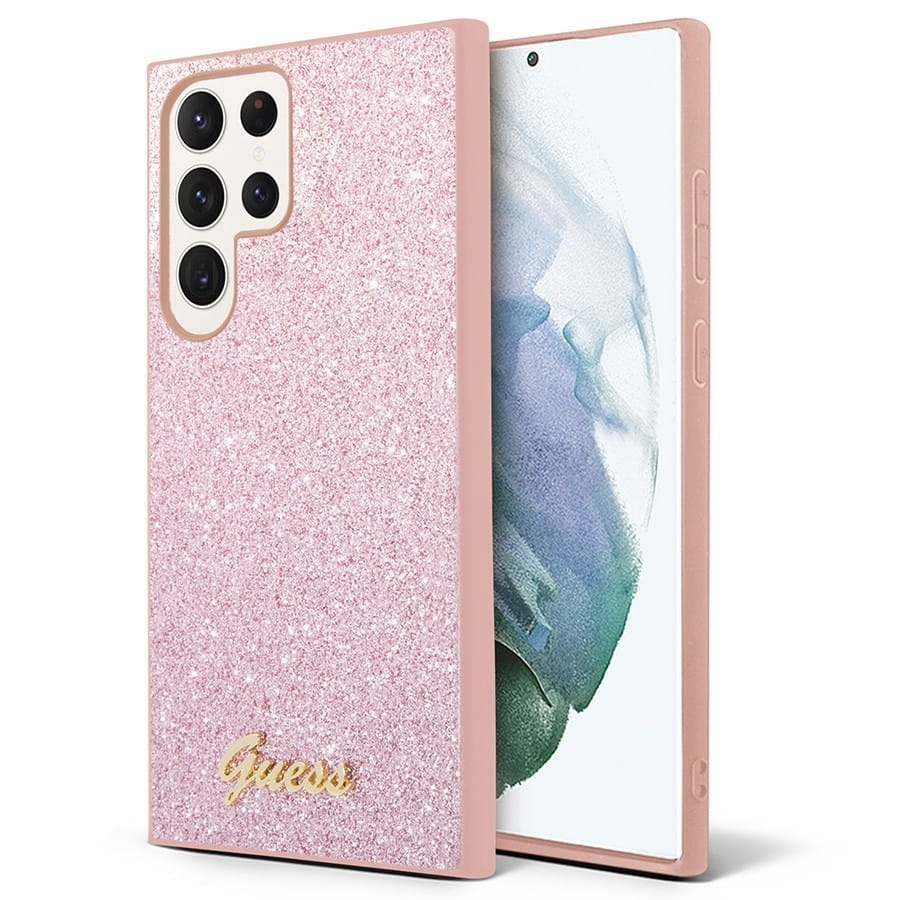 Image of OUTLET: Etui Guess Hardcase Glitter Script do Galaxy S24 Ultra, różowe