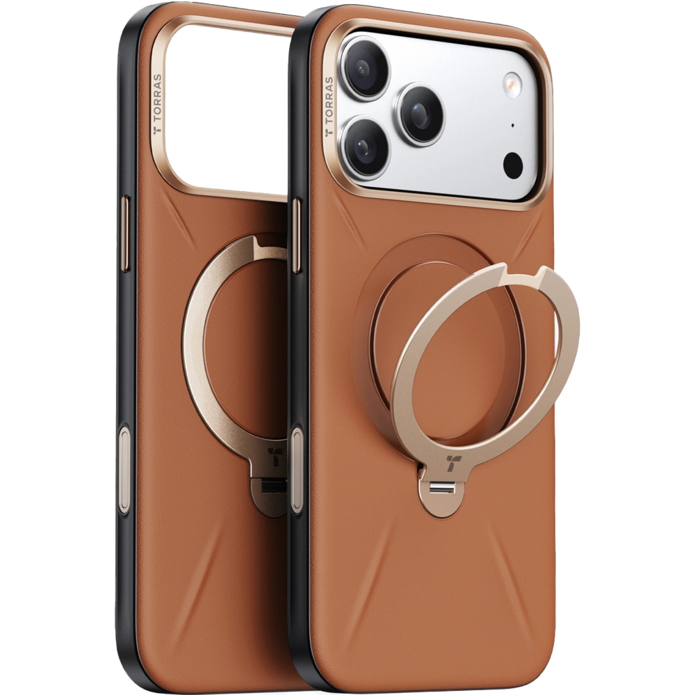 Skórzane etui z podstawką Torras Ostand Q3 VegSkin do MagSafe do iPhone 18 Pro Max / 17 Pro Max, brązowe