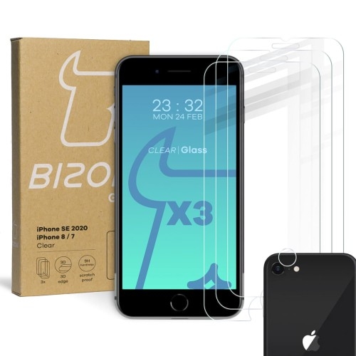 Image of Szkło hartowane Bizon Glass Clear - 3 szt. + obiektyw, iPhone SE 2022/2020, 8/7