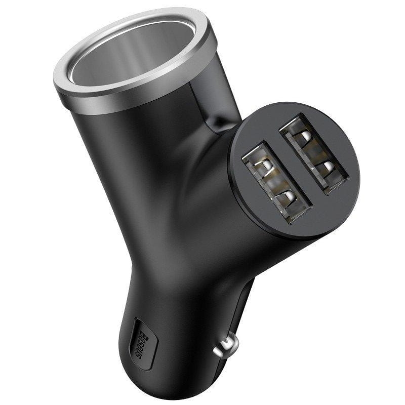 Image of OUTLET: Ładowarka samochodowa Baseus Y Type 2xUSB-A 3.4A + gniazdko zapalniczki 40W, czarna