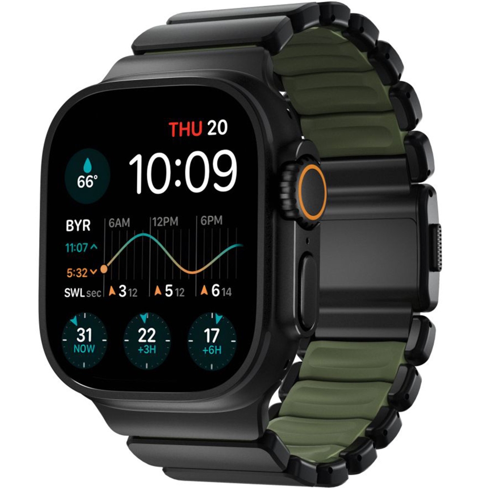 Pasek Nomad Stratos Band do Apple Watch 49/46/45/44 mm, czarny tytan z ciemnozielonym akcentem