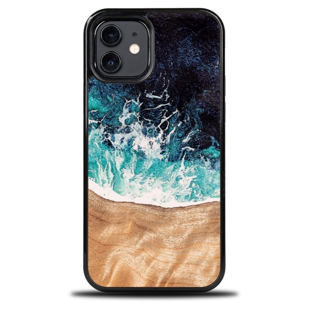 Drewniane etui do iPhone 12 / iPhone 12 Pro, Bewood Unique Dream Island, niebiesko-brązowe