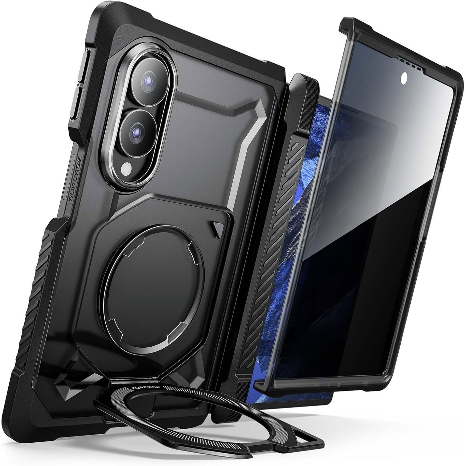 Etui pancerne + szkło prywatyzujące 9H Supcase UB Grip Mag SPG Privacy do MagSafe do Galaxy Z Fold8, przezroczysto-czarne