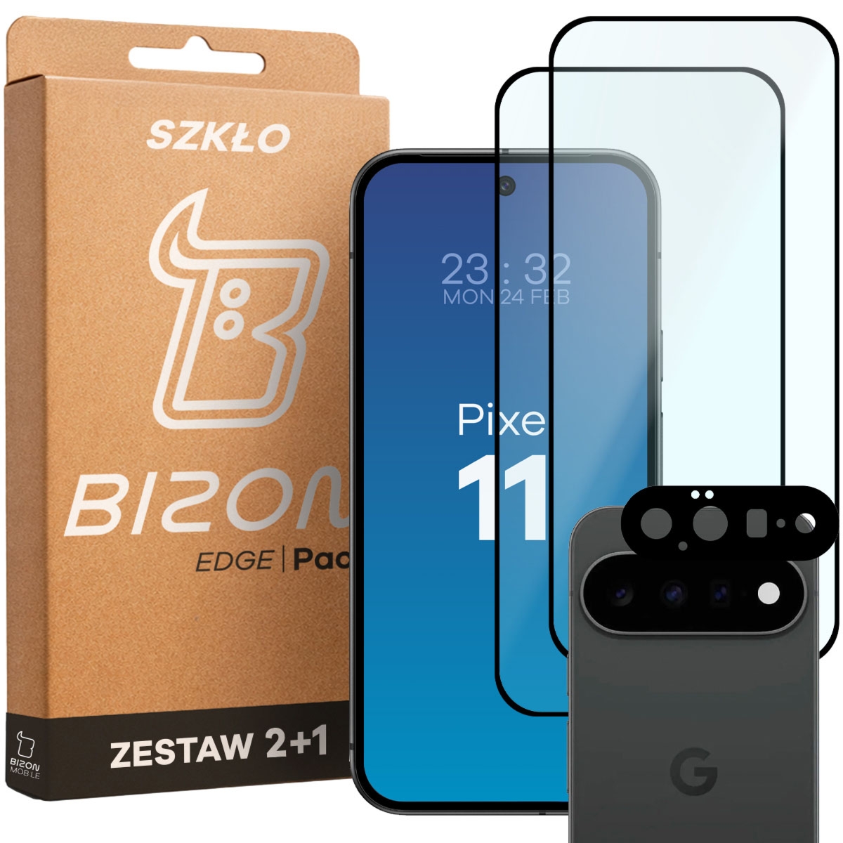 2x Szkło + szybka na aparat Bizon Glass Edge Pack do Google Pixel 11