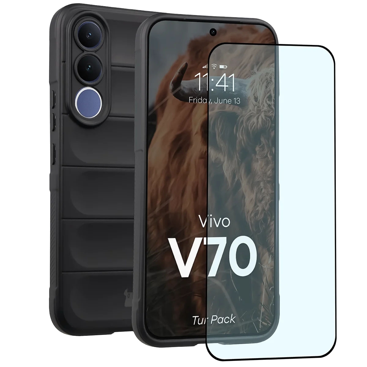 Pancerne etui + szkło hartowane Bizon Tur Pack do Vivo V70 5G, czarne