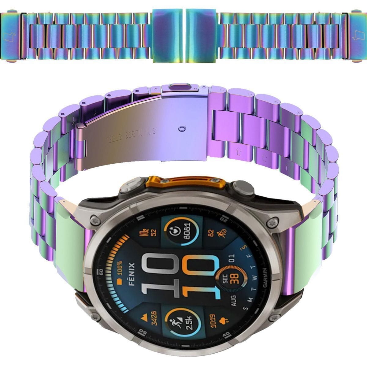 Pasek ze stali nierdzewnej do smartwatcha, Bizon Strap Watch Aura, QuickFit 22 mm, tęczowy