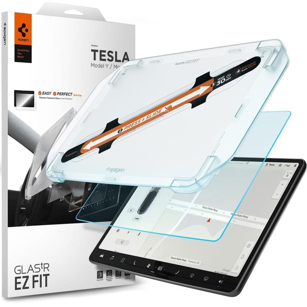 OUTLET: Szkło hartowane + Aplikator Spigen Glas.tr EZ Fit do Tesla Model 3 (2017-2023) / Y (2020-2025)