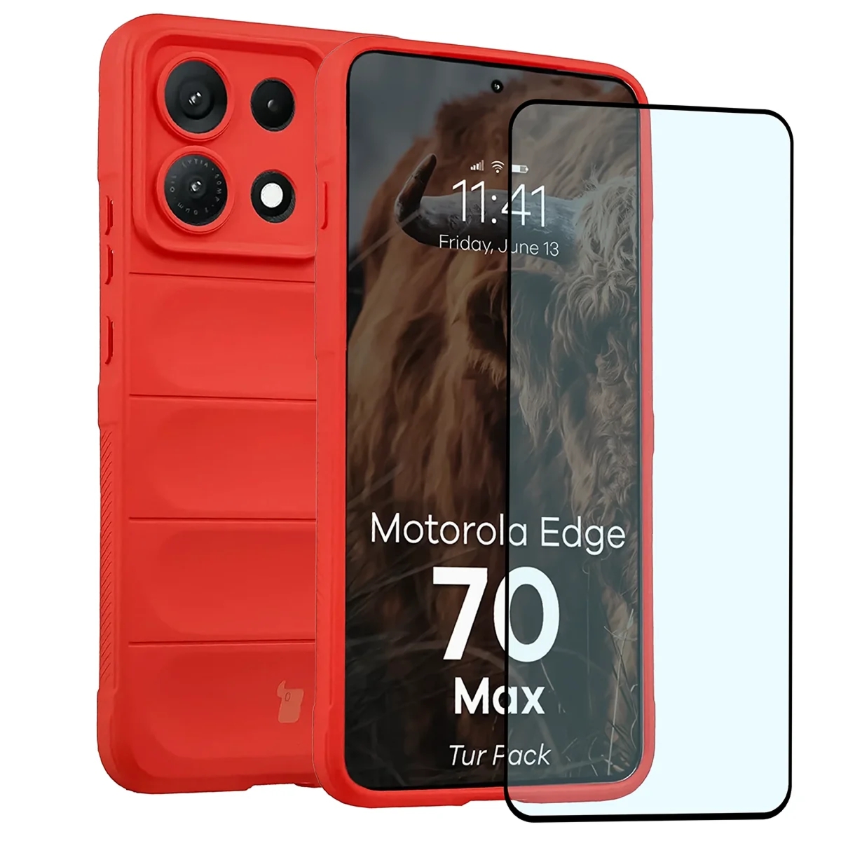 Pancerne etui + szkło hartowane Bizon Tur Pack do Motorola Edge 70 Max, czerwone