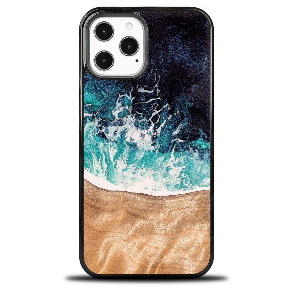 Drewniane etui do iPhone 12 Pro Max, Bewood Unique Dream Island, niebiesko-brązowe