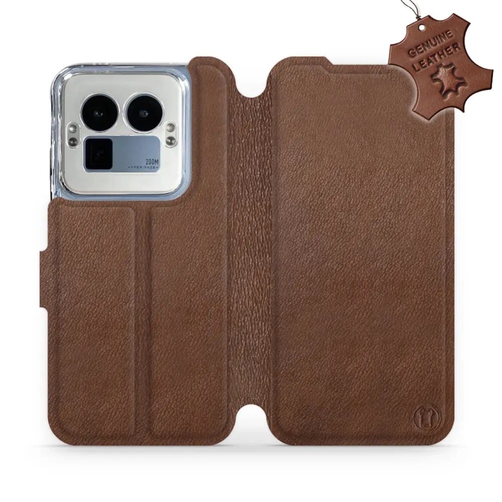 Etui z naturalnej skóry do Realme GT 8 Pro, Mobiwear Leather, brązowe