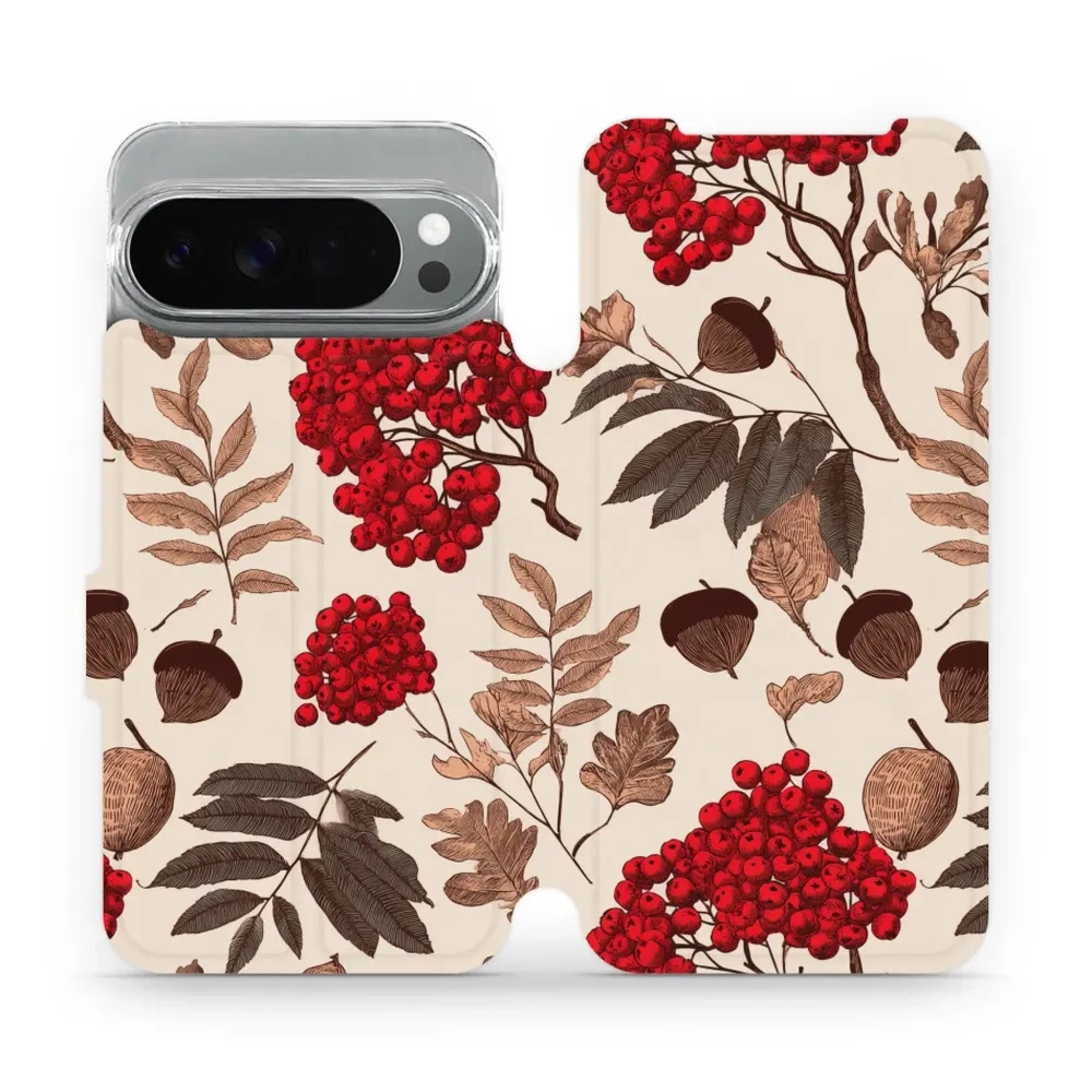 Etui z klapką do Google Pixel 10 Pro XL, Mobiwear Book, jarzębina na ecru