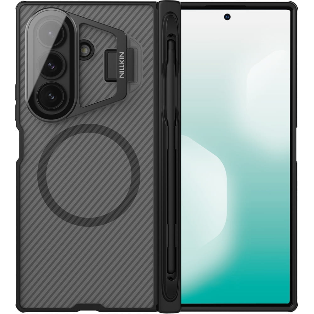Etui z ochroną aparatu i rysikiem Nillkin CamShield Prop Magnetic do Galaxy Z Fold7, przydymione z czarną ramką