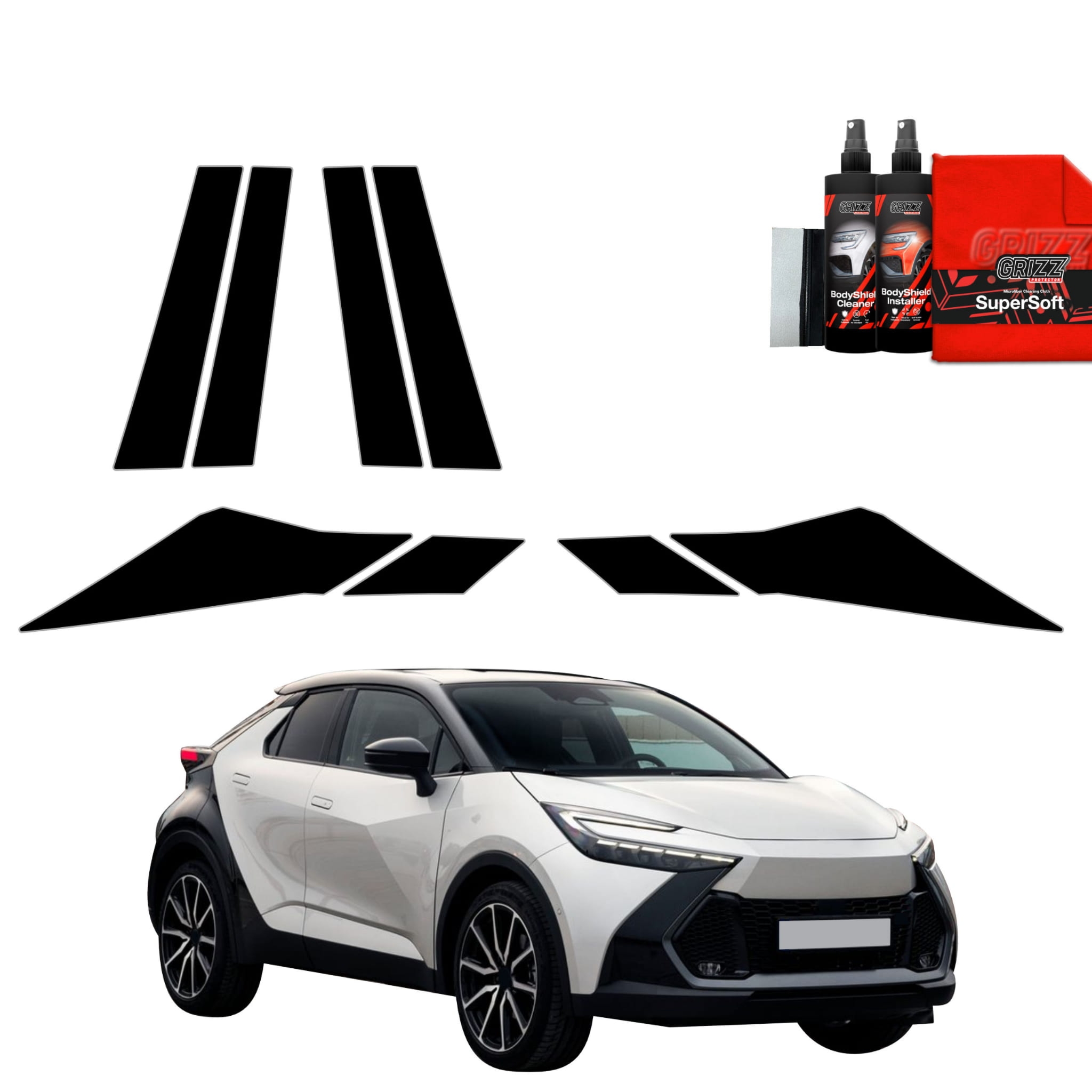 8w1 Czarna folia Grizz Protector na słupki do Toyota C-HR (2023-2026)
