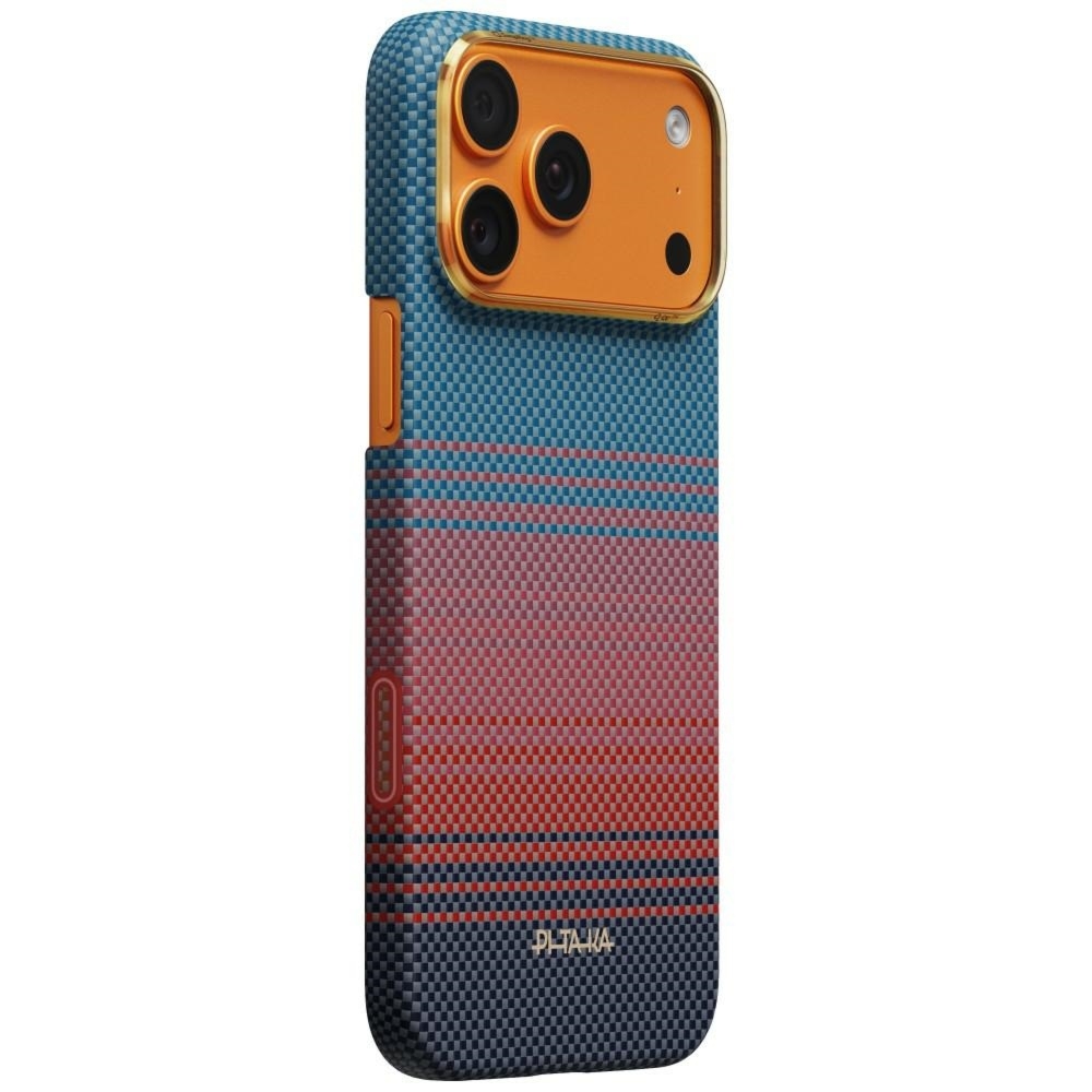Etui aramidowe Pitaka Edge Ultra-Slim Case PitaTap do MagSafe, do iPhone 18 Pro / 17 Pro, niebiesko-burgundowe z kevlarem