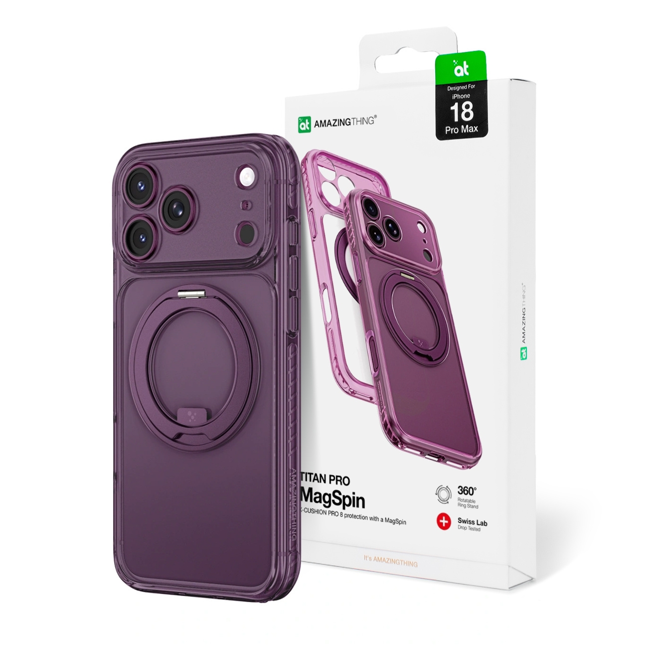 Etui AmazingThing Titan Pro Spin Lens do iPhone 18 Pro Max, burgundowe