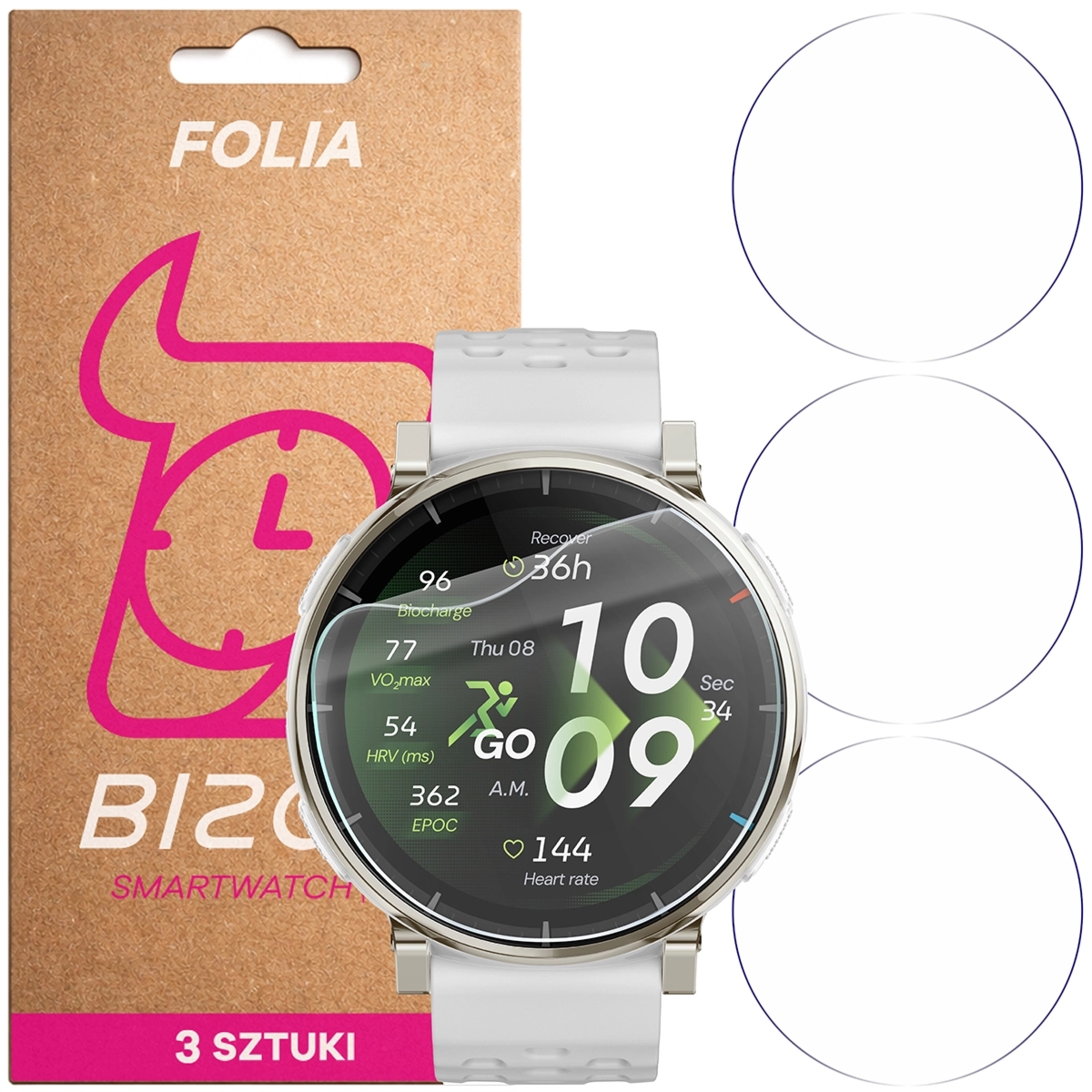 Folia ochronna na ekran zegarka Bizon Watch Film HydroFlex do Amazfit Active 3 Premium, 3 sztuki