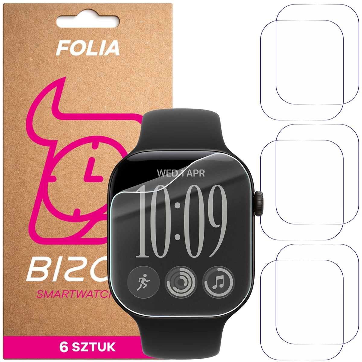 Folia ochronna na ekran zegarka Bizon Watch Film HydroFlex do Apple Watch Series 12 46mm, 6 sztuk