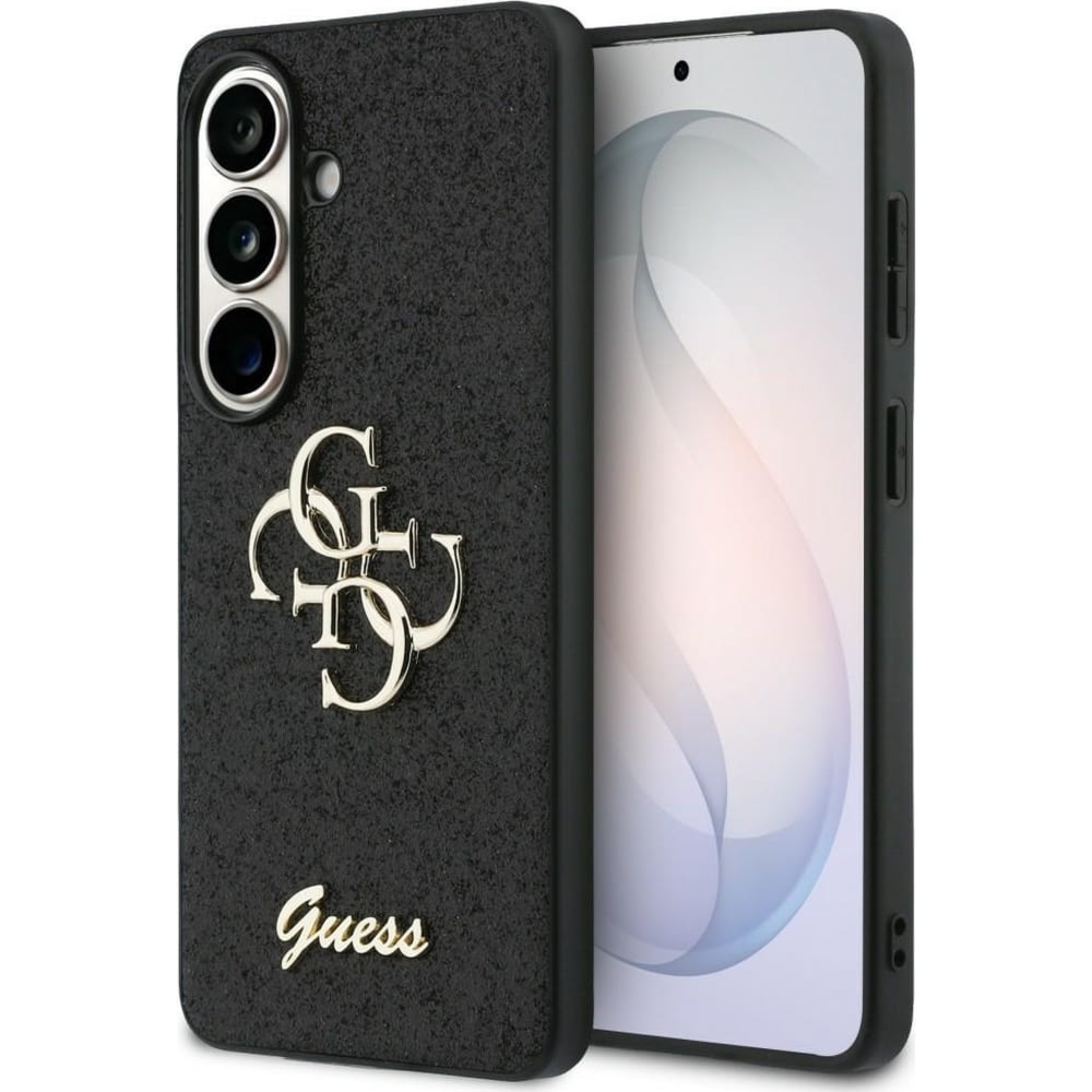Etui Guess Fixed Glitter do Galaxy S26, czarne brokatowe z Big Logo